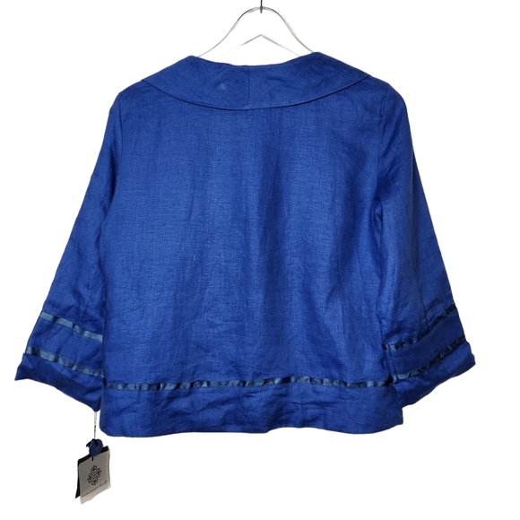 NWT Mandarine Blue Linen Cropped Button Front Blazer Jacket Size Medium Career - Picture 3 of 7